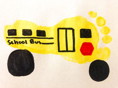 School Bus Footprint Craft, Community Helpers Infants, Transportation Crafts Infants, School Bus Footprint, Construction Vehicles Crafts, Infants Crafts, Infant Projects, School Bus Crafts, Community Helpers Crafts