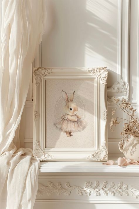 Delphine Ballerina Bunny | Gossamer Dreams – Babes + Letters Ballerina Themed Nursery, Vintage Bunny Nursery, Bunny Themed Bedroom, Bunny Room Ideas, Minimalist Baby Nursery, Bunny Themed Nursery, Princess Nursery Theme, Bunny Nursery Theme, French Country Nursery