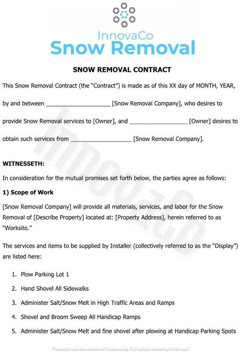 Snow Removal Contract Template, Snow Removal Agreement, Snow Plow Contract Agreement, Snow Blowing Service Agreement Template Snow Removal Contract, Snow Shoveling, Service Agreement, Scope Of Work, Lawn Care Business, Document File, Landscaping Business, Startup Business Plan, Lease Agreement