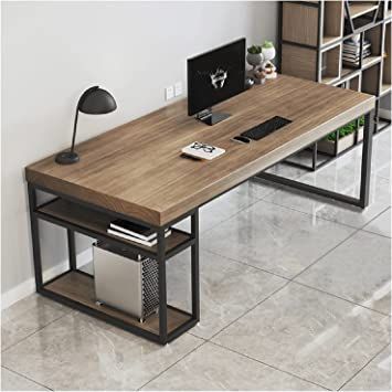 Gaming Computer Table Design, Computer Desk Industrial, Office Table Wooden Desk Ideas, Computer Gaming Table Design, Table Computer Design, Metal And Wood Office Table, Office Table For Home, Home Office Table Ideas, Iron Study Table Design