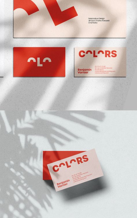 Nespoulous Design designed these business cards for Colors, a wellness and performance enterprise that helps people to develop personally, in their success and accomplishment of projects, self-confidence and personal well-being. #businesscards #branding #identity #graphicdesign #brandinspiration #branddesign #namecards Wellness Business Card Design, Red Brand Identity Design, Colorful Brand Identity Design, Brand Collateral Design, Personal Brand Business Card, Art Brand Identity, Personal Cards Design Ideas, Branding Company Logo, Bold Business Card Design