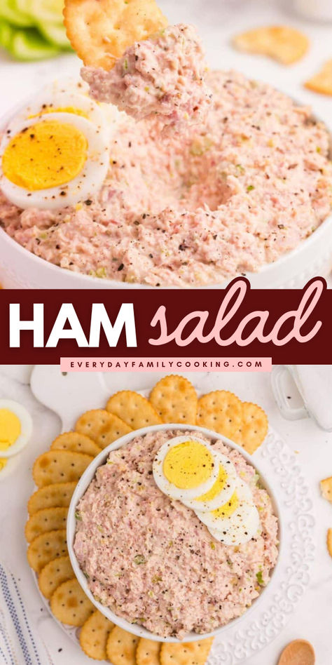 Put leftover holiday ham to delicious use in this easy ham salad recipe! Combine with celery, hard boiled egg, mayonnaise, sweet relish, and mustard for a dip or sandwich spread the whole family will love! Ham Salad Recipe Easy, Ham Salad Recipe Pioneer Woman, Ham Boiled Dinner, Homemade Ham Salad, Ham Salad Sandwiches, Ham Salad Spread, Ham Spread Recipe, Easy Ham Salad, Ham Spread