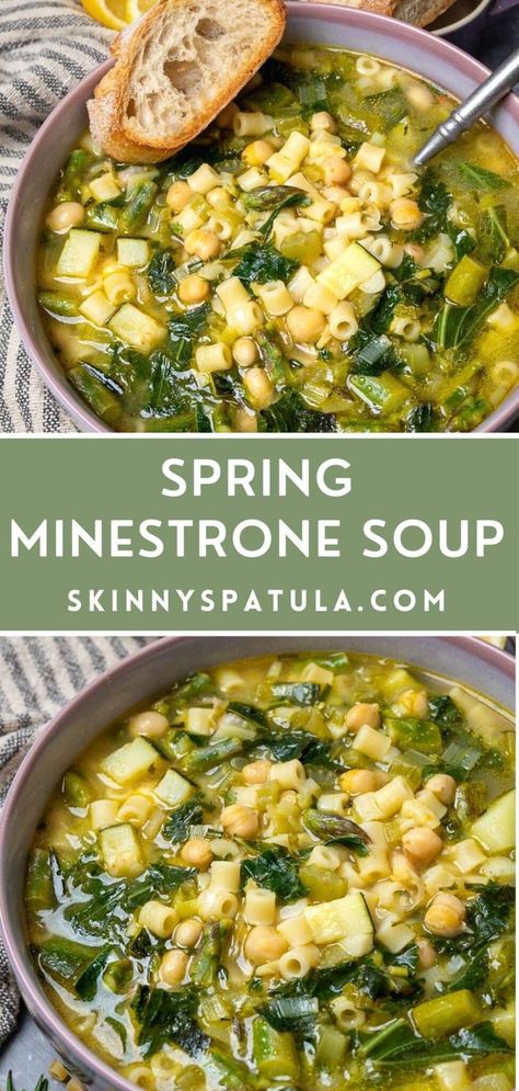 Spring Minestrone, Spring Dinner Recipes, Spring Soup Recipes, Easy Vegan Soup, Spring Soups, Gourmet Soup, Spring Veggies, Spring Dinner, Vegan Soup Recipes