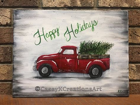 Red Truck Painting on Canvas Class Thursday Dec. 5th from 6 | Etsy Old Red Truck, Vintage Truck Christmas, Christmas Plaques, Painted Slate, Vintage Clipart, Red Truck Christmas, Christmas Red Truck, Christmas Paintings On Canvas, Truck Paint