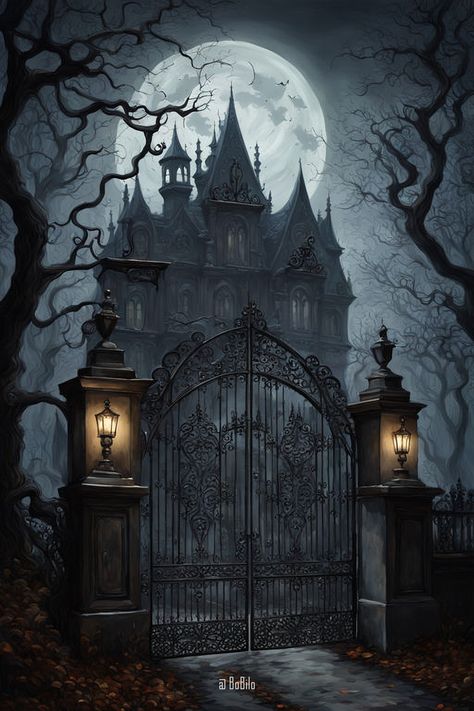 Haunted Manor: Spooky Full Moon Horror Scene 🌕 Charlie Bone, Gothic House Exterior, Goth Mansion, Halloween Mansion, Haunted House Pictures, Spooky Disney, Spooky Mansion, Haunted Manor, Horror Scene