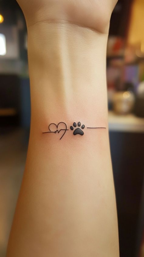 Paw Print With Crown Tattoo, Memory Tattoo For Dog, Tattoo For Names Design, Personalized Dog Tattoo Ideas, Paw Small Tattoo, Simple Bulldog Tattoo, Dog Name Tattoos For Women, Memory Tattoos For Dogs, Paw Prints Tatoos Ideas