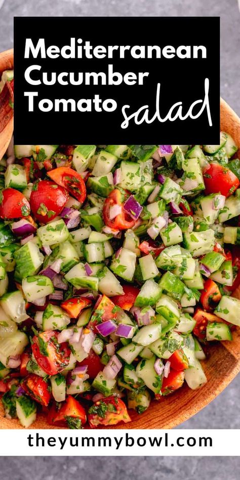 This Mediterranean Cucumber Salad is the best side salad to pair with any main dish. Its refreshing flavor pairs well with any grilled food or can be served as a part of multiple appetizers. Mediterranean Cucumber, Mediterranean Cucumber Salad, Cucumber And Tomato Salad, Cucumber And Tomato, Side Salad Recipes, Easy Mediterranean Diet Recipes, Fresh Salad Recipes, Cucumber Tomato Salad, Mediterranean Salad