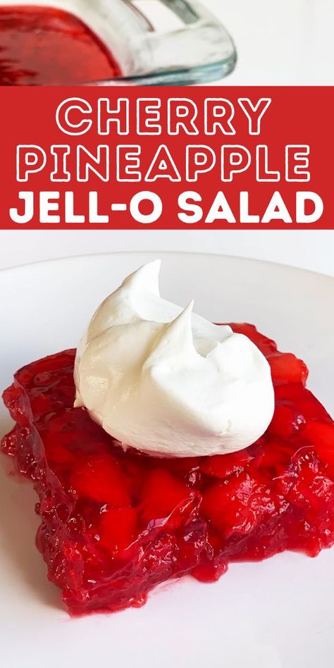 Cherry Pineapple JELLO Salad Recipe Jello Recipes With Fruit, Pineapple Jello Salad, Cherry Jello Recipes, Gelatin Salads, Tropical Fruit Salad Recipe, Jello Fruit Salads, Fall Desert, Jello Pie, Pineapple Jello