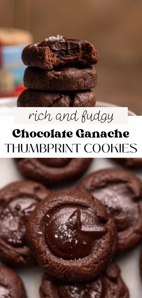 Ganache Thumbprint Cookies, Chocolate Ganache Cookies, Ganache Cookies, Chocolate Ganache Cheesecake, Easy Holiday Baking, Dark Chocolate Desserts, Cottage Bakery, Homemade Shortbread, Caramel Ganache