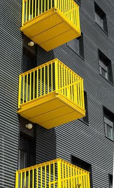 Yellow Balcony, Black Facade, Colour Architecture, Building Facade, Facade Architecture, Yellow Aesthetic, Facade Design, Facade House, Mellow Yellow