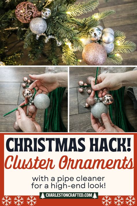 Christmas Tree Decorations Glass Clear Ornaments, Diy Ornament Decor, New Ornament Ideas, Spiral Ornament Tree, Christmas Tree Rings, Ornament Cone Tree Christmas Diy, Zip Tie Christmas Ornament, Adding Ornaments To Christmas Tree, Ornaments Clusters Diy