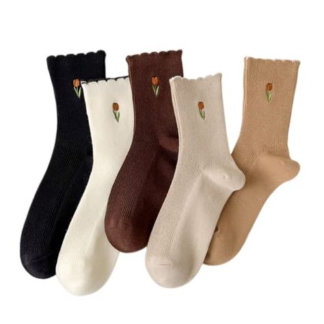 Korean Socks, Embroidered Socks, Color Socks, Solid Socks, Ruffled Socks, Women Crew Socks, Warm Socks, Women Socks, Cute Socks