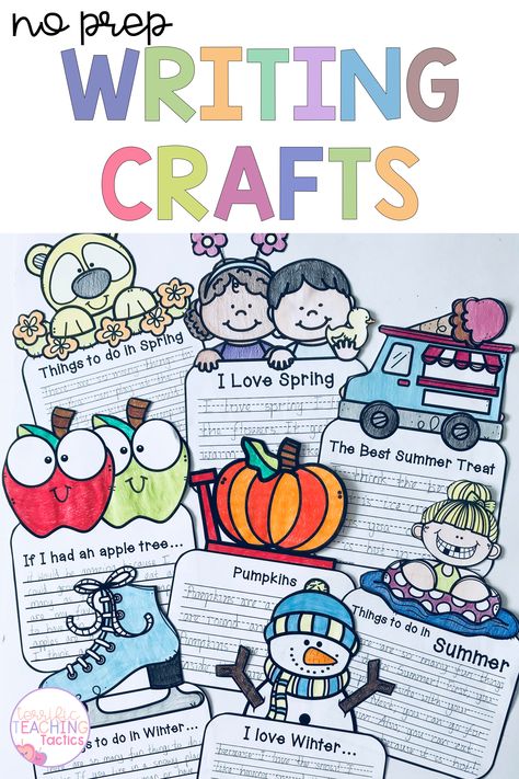 Check out these no prep writing crafts. This blog post talks about these fun and engaging writing prompts, which are ideal for Kindergarten, 1st grade and 2nd grade students. These craftivities are great for writing lessons, writing centers, or writer's workshop. They are seasonal and fun for kinder, first grade and second grade (spring, summer, fall, and winter). There are digital options too. Each craftivity is perfect for bulletin boards, as well as arts and crafts and literacy lessons too! Writing Ideas 1st Grade, Language Arts For 2nd Grade, September Craftivity First Grade, 2nd Grade Language Arts Activities, Art Writing Prompts, Fun Writing Activities For 1st Grade, Language Arts 1st Grade, Grade 1 Language Arts, Fall Craftivity First Grade