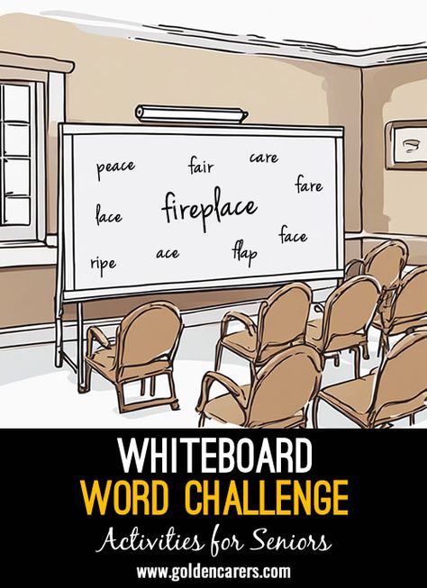 Whiteboard Games For Seniors, Whiteboard Games, Games For Senior Citizens, Assisted Living Activities, Activities For Seniors, Fall November, Health Marketing, Nursing Home Activities, Word Challenge