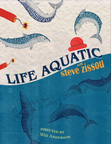 Wes Anderson Aquatic Life, Wes Anderson Life Aquatic, Wes Anderson Inspired Graphic Design, Wes Anderson Typography, The Life Aquatic With Steve Zissou, Wes Anderson Art Prints, Wes Anderson Movies Posters, Wes Anderson Poster, Life Aquatic With Steve Zissou