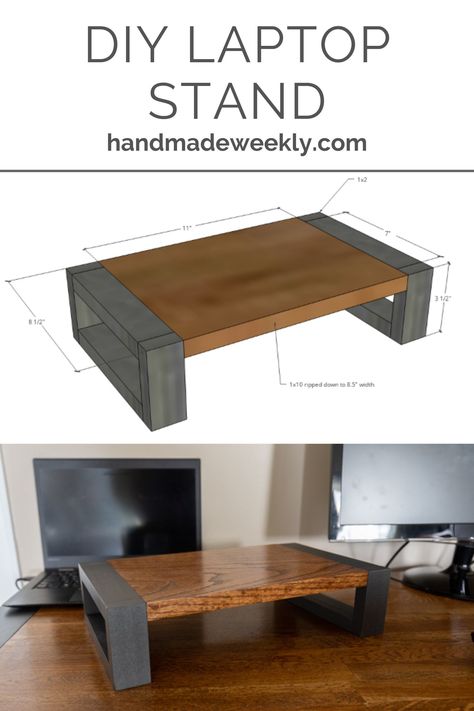 Diy Wood Computer Monitor Stand, Diy Wood Laptop Stand, Wooden Computer Stand, Laptop Stand For Desk Diy, Computer Riser Diy, Monitor Stand Ideas, Diy Laptop Table, Diy Monitor Stand, Ipad Desk Stand