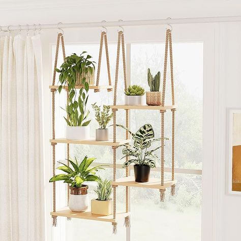 Amazon.com: Bamworld Window Plant Shelves Indoor Boho Hanging Plant Shelf 5-tier Wood Plant Stand Wall Shelf for Multiple Plants Hanger Flower Shelf for Wall Window Sill Living Room Decor Garden Boho Decor : Patio, Lawn & Garden Garden Shelves Outdoor Wall, Plant Shelves Indoor, Window Plant Shelves, Window Shelf For Plants, Pot Arrangements, Hanging Plant Shelf, Window Plant Shelf, Indoor Plant Wall, Wall Mounted Planters