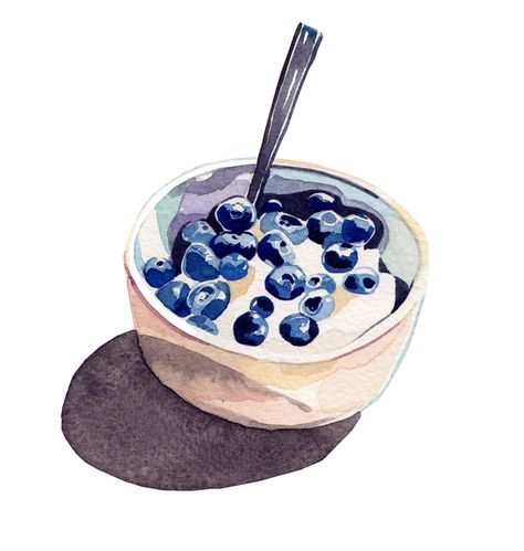 Holly Exley, Blueberry Bowl, Watercolor Food Illustration, 귀여운 음식 그림, Food Sketch, Food Illustration Art, Watercolor Food, Food Painting, Fruit Illustration