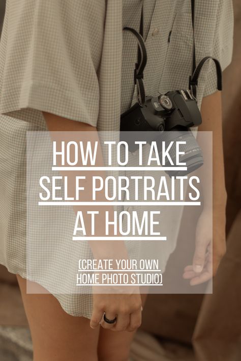 No studio, no problem! In this week’s article, I talk about how to take self portraits at home, without expensive gear, fancy backdrops and studio lighting. I share how your home can serve as a DIY studio space. In addition, I will talk about different camera options for home photography and finally give you some creative ideas for self portrait photography at home. Tap image to read! #selfportrait #photoideas #photographyideas #photostudio #photographytips #photography At Home Photo Shoot By Yourself, Photography For Instagram Ideas, Setting Up A Photo Studio At Home, Self Portrait For Photographer, Diy Portrait Backdrop, How To Take Professional Photos At Home, How To Self Portrait Photography, How To Take Your Own Photos With Iphone, Diy Home Photo Studio