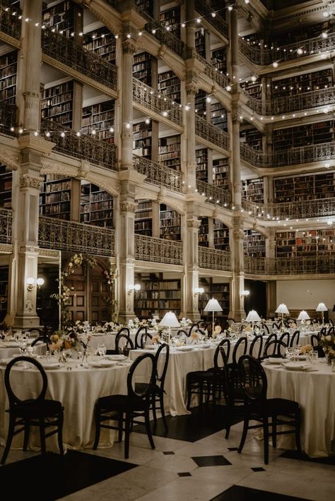 Weddings - George Peabody Library Private Events Nyc Library Wedding, New York Library Wedding, Wedding Venue Library, Library Aesthetic Wedding, Wedding Venues Library, Wedding Venues Old Money, Cozy Romantic Wedding, Boston Library Wedding, Classic Wedding Venue Ideas