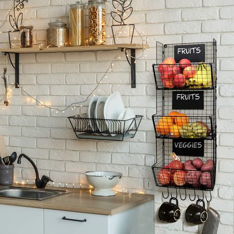 Kabinet Dapur, Small Kitchen Organization, Small Kitchen Storage, Fruit And Vegetable Storage, Small Kitchen Decor, Remodel Kitchen, Apartment Kitchen, Tiny Kitchen, Stylish Kitchen