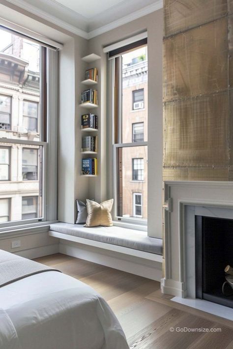 I love this reading nook embraced by tall windows. The heart of this inviting corner is also its simplicity—a clean, white palette with minimal clutter. Living Room Corner Window, Corner Window Ideas, Window Nook, Berlin Apartment, Window Siding, Tall Windows, Corner Window, White Palette, Bedroom Corner