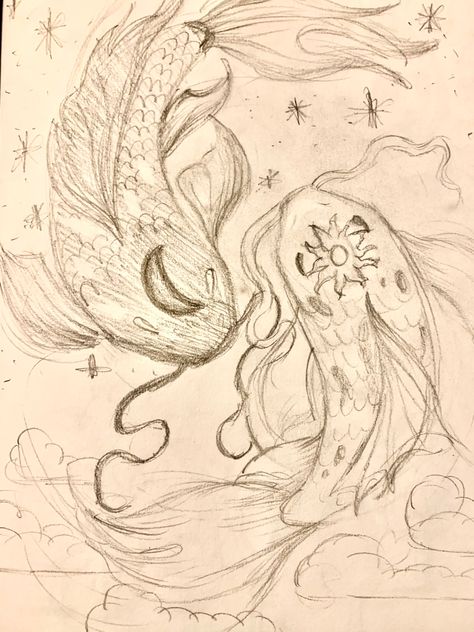 Fish Sketches Pencil, Moon And The Sun Drawings, Drawing Of Sun And Moon, Sun And Stars Drawing, The Sun And The Moon Drawing, Opposite Drawing Ideas, The Moon And The Sun Art, Sun And Moon Drawing Ideas, Sun And The Moon Drawing