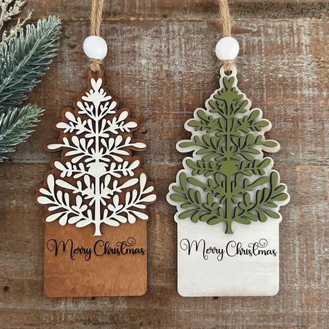 Explore how to make stunning layered Christmas tree ornaments with unique designs. A fun project that adds a personal touch to your holiday celebrations! Layered Christmas Tree, Diy Laser Engraver, Laser Cut Decor, Engraved Ornaments, Laser Cut Wood Crafts, Laser Engraved Gifts, Laser Engraved Ideas, Ornament Svg, Navidad Diy