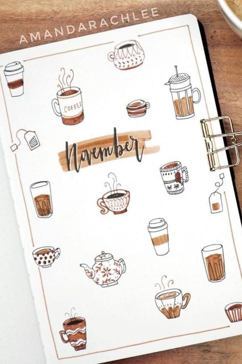 If you're chaning up the look of your bullet journal this Fall then you need to check out these super creative november monthly cover ideas for inspiration! Bulett Journal Page Ideas November, November Bujo Cover, Bullet Journal Novembre, November Bullet Journal Cover, Bullet Journal November, Monthly Cover Ideas, November Bujo, November Bullet Journal, September Bullet Journal