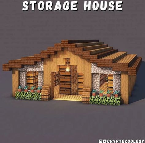 Storage Building House Minecraft, Minecraft House Ideas Village, Minecraft Mine Storage, Minecraft Houses Storage, Minecraft Mine Entrance Simple, Minecraft Chest House Ideas, Cute Minecraft Storage House, Storage Unit Minecraft, Storage Minecraft House