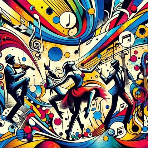 Dj Ideas, Rhythm Art, Fusion Dance, Dance Artwork, Dancing Art, Pop Art Colors, Modern Art Movements, Reference Photos For Artists, Classical Period