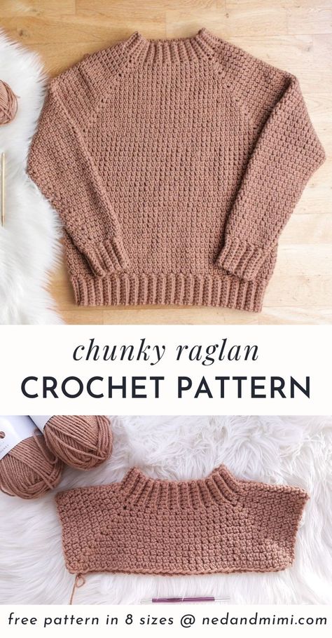 This chunky crochet raglan sweater is a cozy winter wardrobe staple! It is worked from the top down using #5/bulky yarn so it works up really quickly, and you can try it on as you go. The pattern is written for 8 sizes (XS - 4X). And the entire sweater is crocheted using a single stitch, so it's a great pattern to try if this is your first crochet sweater or pullover. Crochet Cozy Sweater Pattern Free, Pull Over Crochet Sweater, Sweater Free Pattern Crochet, Simple Sweater Pattern Crochet, Crochet Increase Chart, Crochet Sweater Top Down Free Pattern, Single Crochet Sweater Pattern Free, Crochet Sweater Easy Pattern, Raglan Sweater Crochet Pattern Free