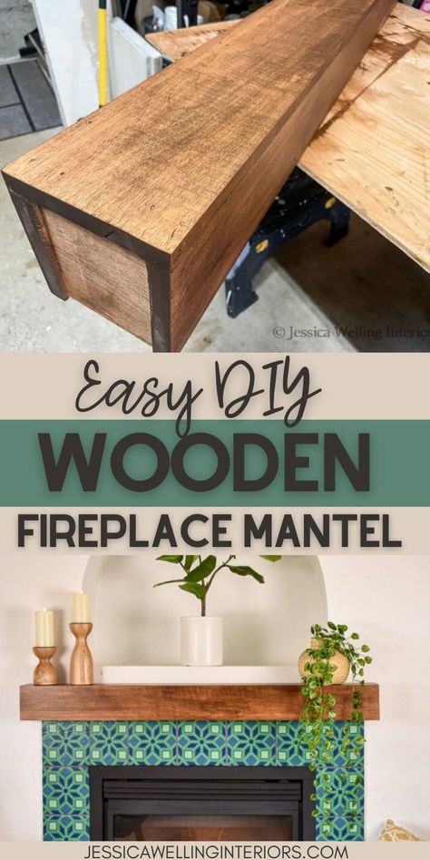 Build a quick and easy DIY fireplace mantel with this simple tutorial. Diy Farmhouse Fireplace Mantle, Diy Wrap Around Fireplace Mantle, Diy Fireplace Mantle Shelf, Easy Fireplace Mantle Diy, Diy Wood Mantel Cover Fireplace, Diy Faux Fireplace Mantle Easy, Diy Mantels Ideas Fireplace, Diy Wooden Mantle Fireplace Mantels, Diy Rustic Fireplace Mantel