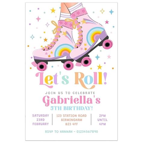 Roller Skating Birthday Party Invitations for Girls - Roller Rink Skate Party Invites - 10 Personalised Cards with Envelopes : Amazon.co.uk: Handmade Products Roller Skating Birthday Party Ideas, Roller Skating Birthday Party Invitations, Roller Skating Party Invitations, Roller Skating Birthday Party, Roller Skating Birthday Invitations, Roller Skate Birthday Party, Skating Birthday Party, Skate Birthday Party, Roller Skate Birthday