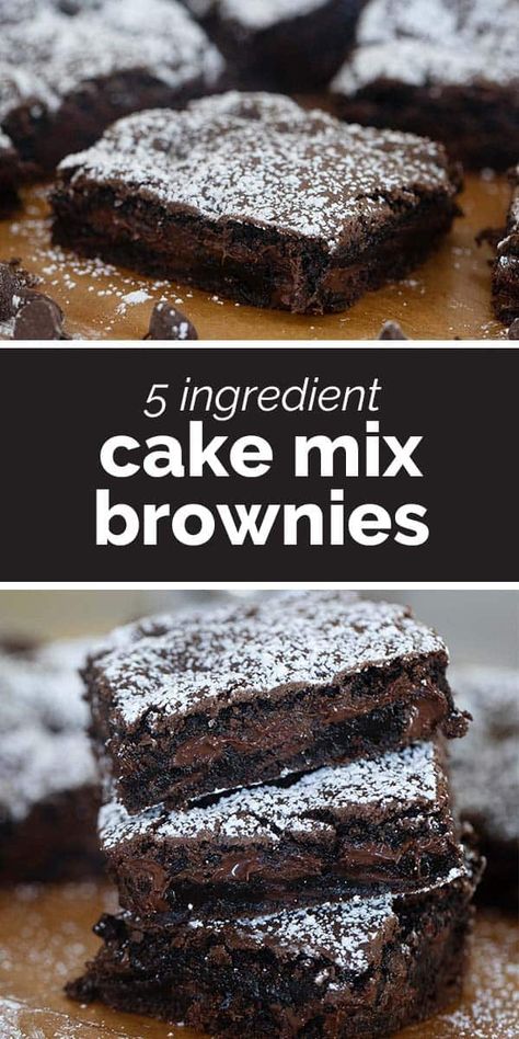 Want an easy brownie recipe but you don’t have a boxed mix on hand? These Cake Mix Brownies are just as easy as a brownie mix, and just as good! Brownie From Cake Mix Boxes, Sheet Pan Brownies Cake Mixes, Turn Cake Mix Into Brownies, Brownies With Cake Mix Boxes, Box Cake Brownies, Box Chocolate Cake Recipes, Brownies From Cake Mix Boxes, Recipes Using Brownie Mix Boxes, Chocolate Box Cake Mix Recipes