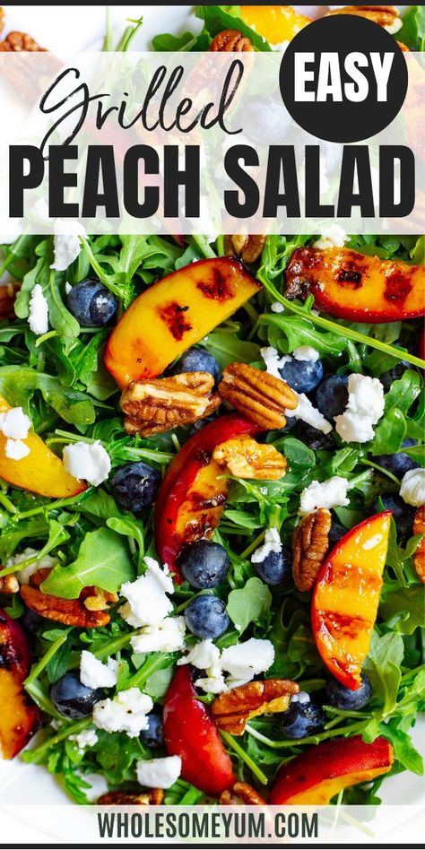 Grilled Peach Salad Salad With Peaches And Goat Cheese, Spinach Nectarine Salad, Lettuce Fruit Salad, Kale Salad With Peaches, Peaches Salad Recipes, Brussel Sprout Peach Salad, Peach And Baratta Salad, Healthy Late Summer Meals, Peach Salad With Chicken