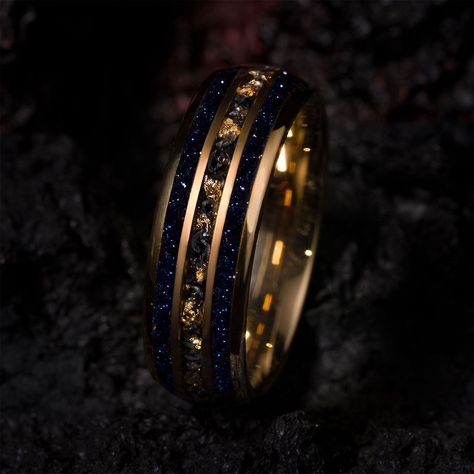 THE WISDOM SPIRIT - Tungsten Ring with Meteorite & 22k Gold Leaf - Manlemars Yellow Gold Wedding Band Men's, Mens Wedding Bands Gold And Black, Mens Wedding Rings Unique Diamonds, Star Ring Men, Onyx Wedding Band Men, Marriage Rings Couple Wedding Bands, Mens Wedding Rings With Diamonds Gold, His Wedding Ring Men, Lord Of The Rings Wedding Band