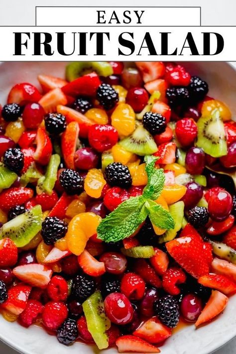 Easy Fruit Salad Recipe – Enjoy this colorful fruit salad with an easy homemade syrup for breakfast, brunch, or dessert. Topped with mint leaves, the flavors are light, sweet, and fresh! Easy Homemade Syrup, Brunch Fruit Salad, Spring Fruit Salad, Summer Brunch Recipes, Breakfast Fruit Salad, Easy Fruit Salad, Fruit Salad Ingredients, Brunch Salad, Fresh Fruit Desserts