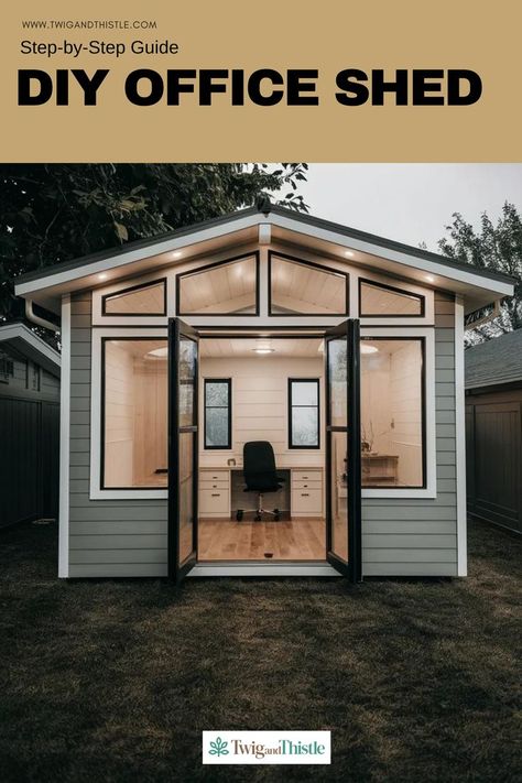 Office Shed Tiny Shed Office Ideas, Home Office Above Garage, Outdoor Shed Office, Diy Office Shed, Office Adu, Shed Into Office, Shed Transformation, Backyard Shed Office, Backyard Office Ideas