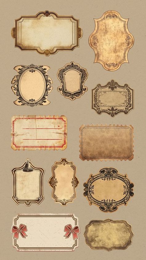 Vintage badge design element set | free image by rawpixel.com / Aew Frame Stickers For Journal, Journal Design Vintage, Vintage Papers Printable Free, Vintage Collage Ideas, Vintage Collage Elements, Aesthetic Vintage Stickers Printables, Vintage Portfolio Design, Vintage Designs For Journal, Vintage Sticker Design