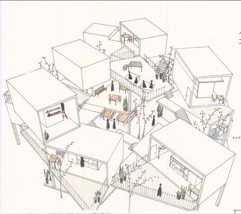 Social Housing Architecture, Architecture Design Presentation, Conceptual Sketches, Co Housing, Character Artist, Conceptual Architecture, Architecture Sketchbook, Architecture Concept Diagram, Mix Use Building