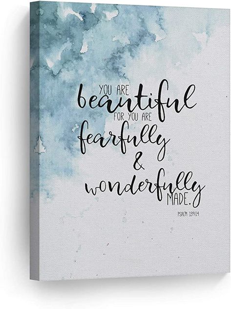 Amazon.com: Psalm You are Beautiful for You are Fearfully and Wonderfully Made Quote Hand Lettering and Watercolor Paint Scripture Wall Art Bible Verse Canvas Print Home Decor Stretched Ready to Hang - 12x8: Posters & Prints Bible Verse Calligraphy, Bible Verse Painting, Canvas Painting Quotes, Smile Art, Fearfully And Wonderfully Made, Bible Verse Canvas, Wonderfully Made, Hand Lettering Quotes, 카드 디자인