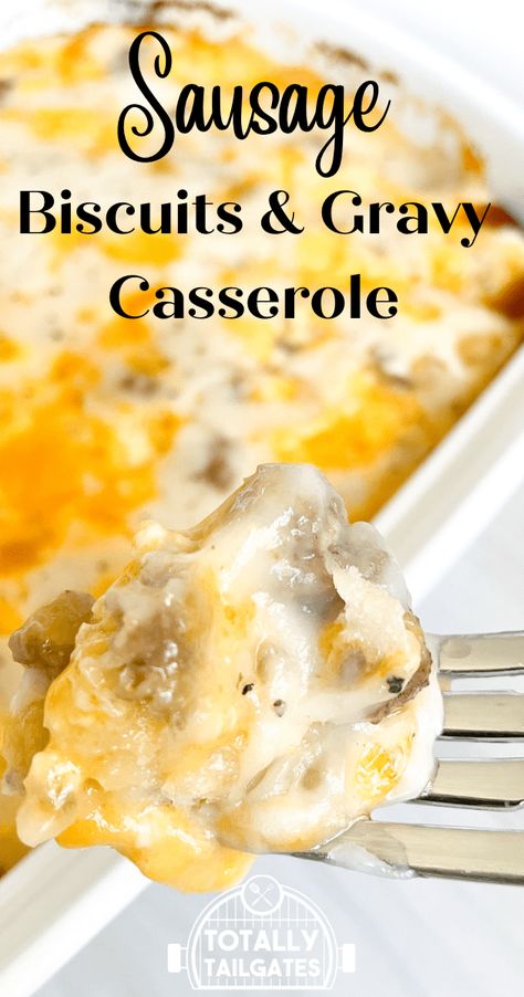 Sausage Biscuits and Gravy Casserole - Totally Tailgates Sausage And Gravy Biscuit Casserole, Sausage Gravy Biscuit Casserole Eggs, Bisquick And Gravy Casserole, Sausage And Gravy Casserole Biscuits, Sausage Gravy Biscuit Bubble Up Casserole, Gravy Biscuit Breakfast Casserole, Breakfast Casserole With Biscuits Gravy, Biscuit And Gravy Casserole Easy, Sausage Gravy Hashbrown Casserole