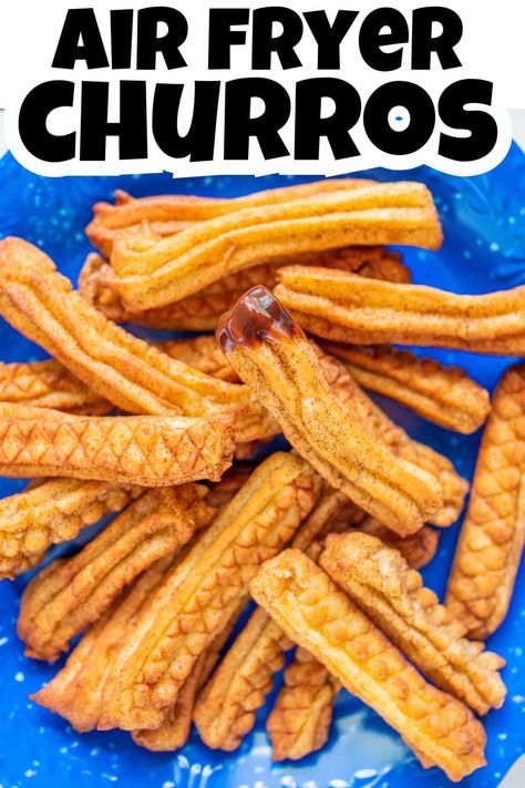 Air Fryer Churros Pin. Air Fryer Churros Recipe, Air Fryer Churros, Churro Recipe, Mouthwatering Desserts, Air Fryer Recipes Dessert, No Bake Cherry Cheesecake, Churros Recipe, Yummy Desserts Easy, Dessert Bites