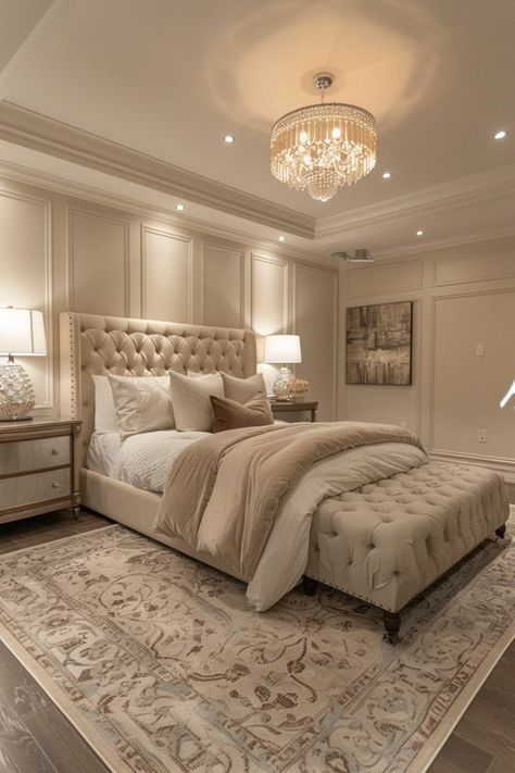 Nude Room Ideas, Elegant Boho Bedroom, Beige And Gold Bedroom, White And Beige Bedroom, Off White Bedrooms, Champagne Bedroom, House Interior Bedroom, Beige Bedroom Decor, Classy Bedroom