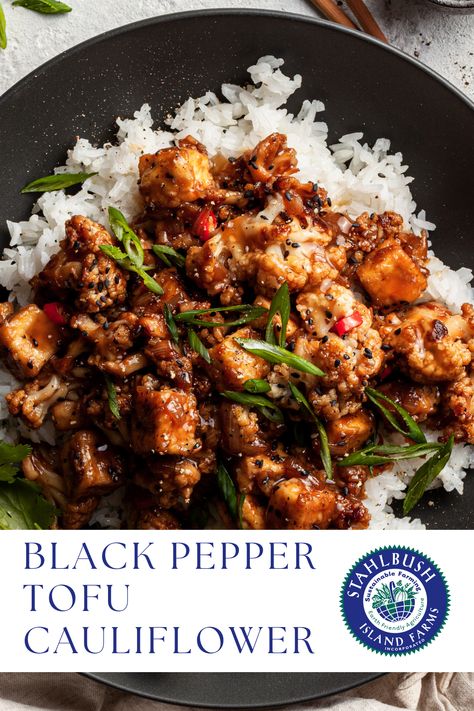 Black Pepper Tofu Cauliflower Recipe Cauliflower Tofu Recipes, Cauliflower And Tofu Recipes, Cauliflower Recipes Asian, Frozen Cauliflower Recipes, Tofu Cauliflower, Cauliflower Dinner, Black Pepper Tofu, Pepper Tofu, Lush Recipes