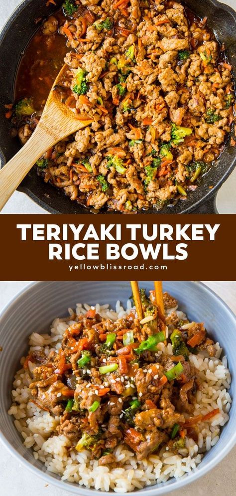 Hearty Soups Teriyaki Turkey Rice Bowl, Turkey Rice Bowl, Teriyaki Turkey, Ground Turkey Recipes Easy, Turkey Rice, Healthy Turkey Recipes, Ground Turkey Recipes Healthy, Healthy Ground Turkey, Healthy Turkey