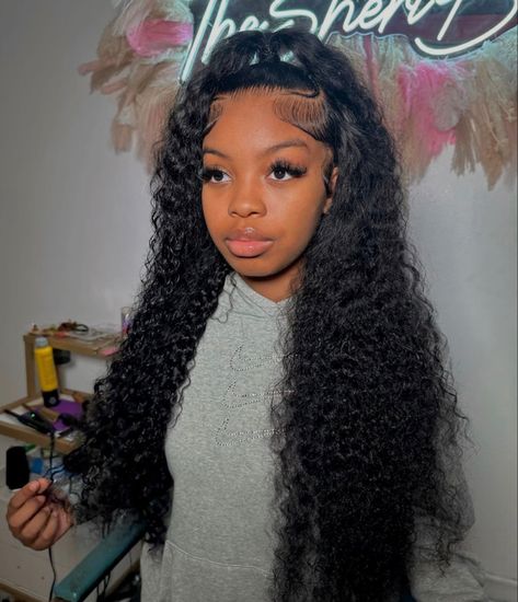 Half Up Half Down Hair Deep Wave, Half Up Wig Hairstyles, Half Up Half Down Lace Wig, Deep Wave Wig Half Up Half Down, Wig Install Hairstyles Half Up Half Down, Half Up Half Down Wet And Wavy Wig, Deep Wave Frontal Wig Hairstyles Half Up Half Down, Wet Wavy Lace Front Wigs Styles, Deepwave Frontal Hairstyles Half Up