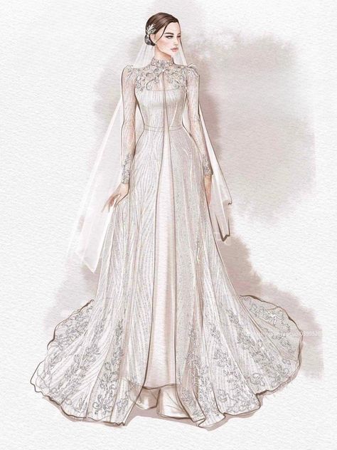 Fashion Design Sketches Wedding Dress, Wedding Dress Art Drawing, Versace Sketches, Wedding Gown Illustration, Bridal Sketches, Wedding Dress Drawings, Wedding Dress Illustrations, Wedding Dress Sketches, Inspired Illustration