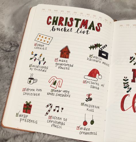 Christmas bucket list, bujo inspo, Xmas bullet journal Bucket List Ideas Christmas, Xmas Letter Ideas, Cute Christmas List Ideas Drawing, Winter Bucket List Journal, Bujo Christmas Gift List, Christmas List Journal Ideas, Christmas Bucket List Bullet Journal, Xmas Journal Ideas, Winter Bucket List Bullet Journal